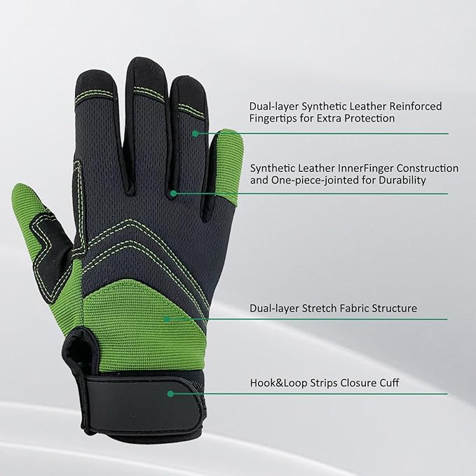Gardening Gloves for Men and Women, Thorn Proof & Puncture Resistant Working Gloves, Gloves for Safety Work and Gardening, Gardening Gifts, Synthetic Leather Spandex Mechanic with Touchscreen Support