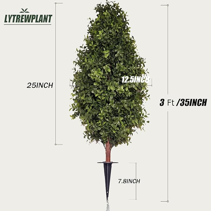 3FT Artificial Boxwood Bush Topiary Tree UV Resistance Rated with Spike. Easy to Push in The Ground.Plant Looks Great in a Planter Anywhere. Indoor/Outdoor Decor 2 Pack