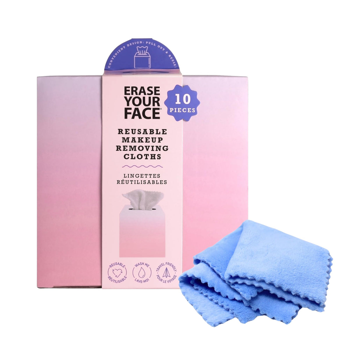 Erase Your Face 10pc Tissue Box Makeup Removing Cloths Set - Blue