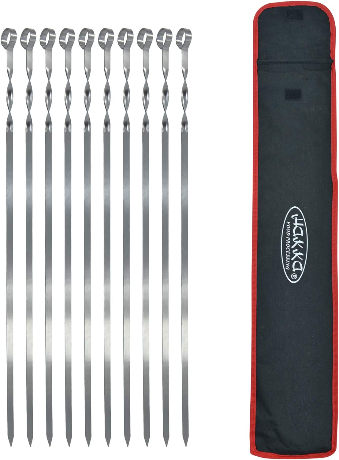 Hakka Stainless Steel Barbecue Skewers, 23" Heavy Duty Metal Skewers Large Wide Grilling Reusable Kabob Sticks with NonSlip Ring Handle,Set of 10