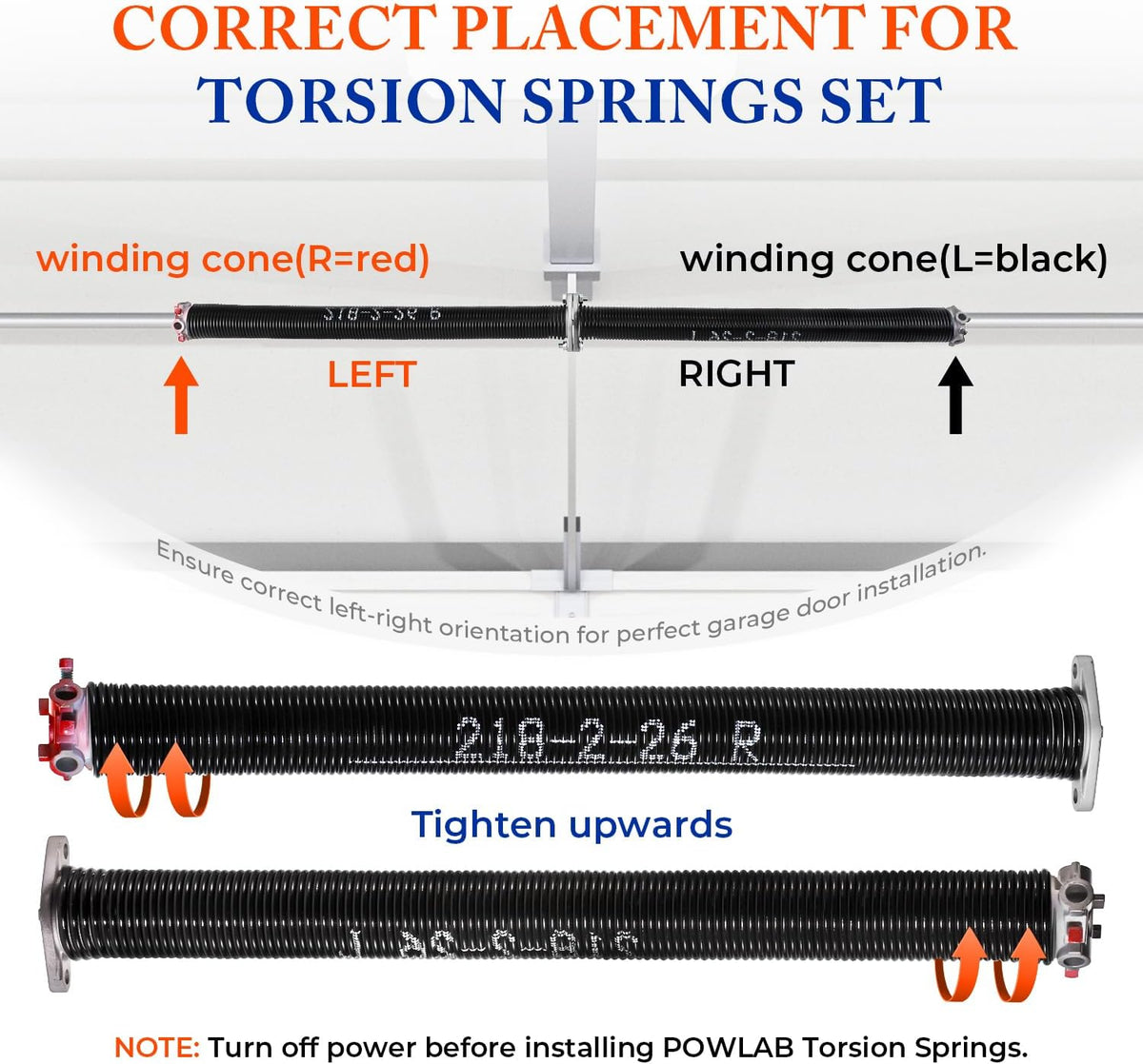 Pair of 2" Garage Door Torsion Springs (0.218" x 2" x 26") with Non-Slip Winding Bars & Gloves, Heavy-Duty Replacement, 18,000 Cycles, High Precision Electrophoresis Black Coated