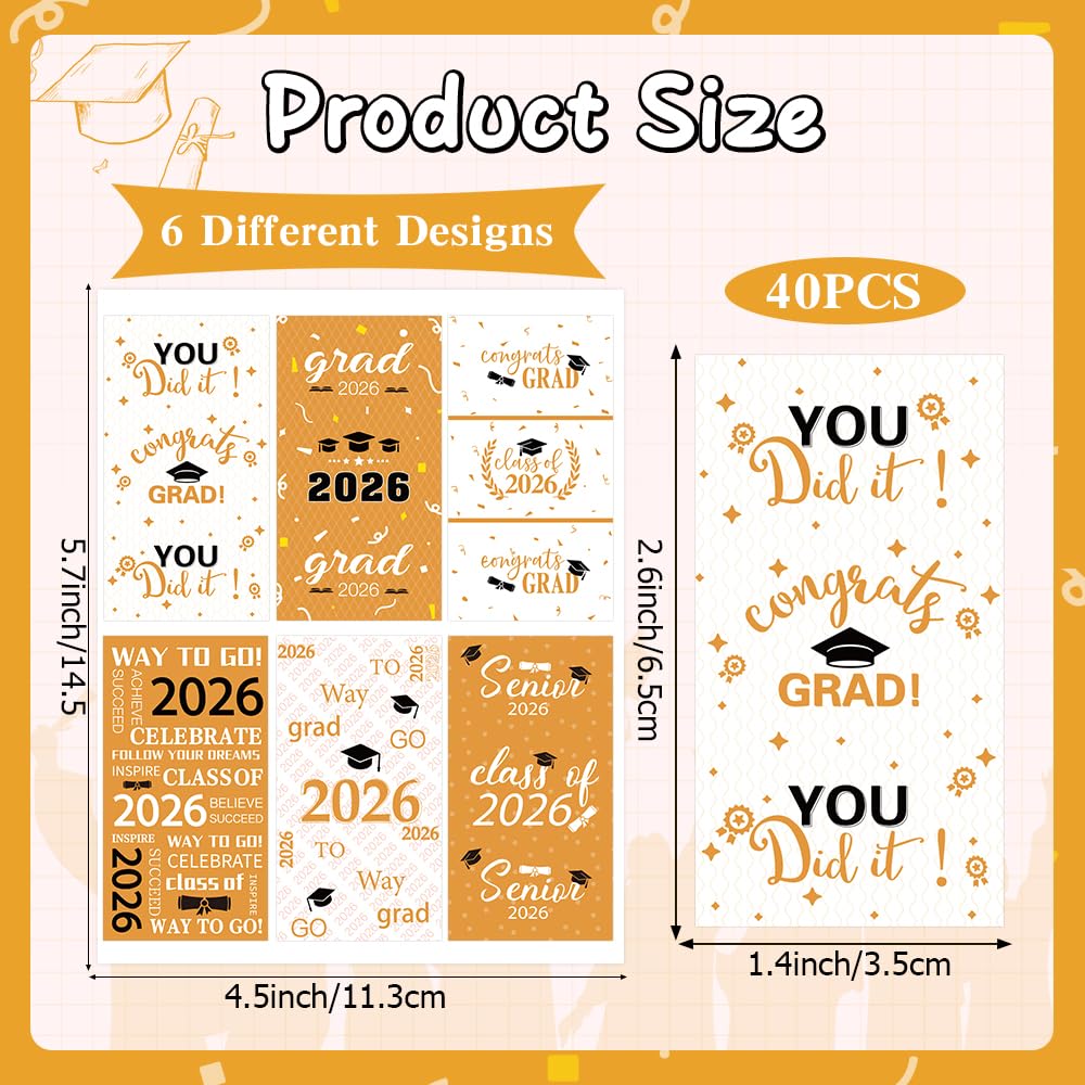 Graduation Party Decorations 2026 Graduation Label Stickers, 240PCS Congrats Grad Mini Gold White Candy Wrapper Class Of 2026 Chocolate Bar Stickers
