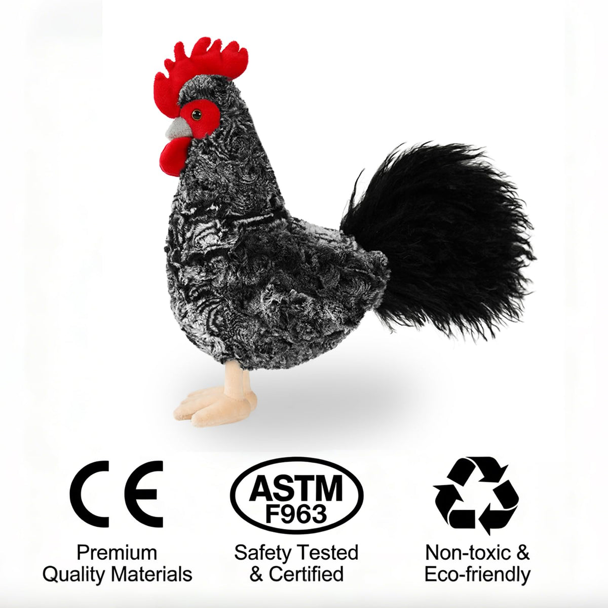 JUSTQUNSEEN Realistic Chicken Stuffed Animal for Kids and Adults Soft Cute Chick Farm Animal Plush Toy Decor/Cuddle Toy for Christmas/Easter/Birthday Gifts (Barred Rooster)