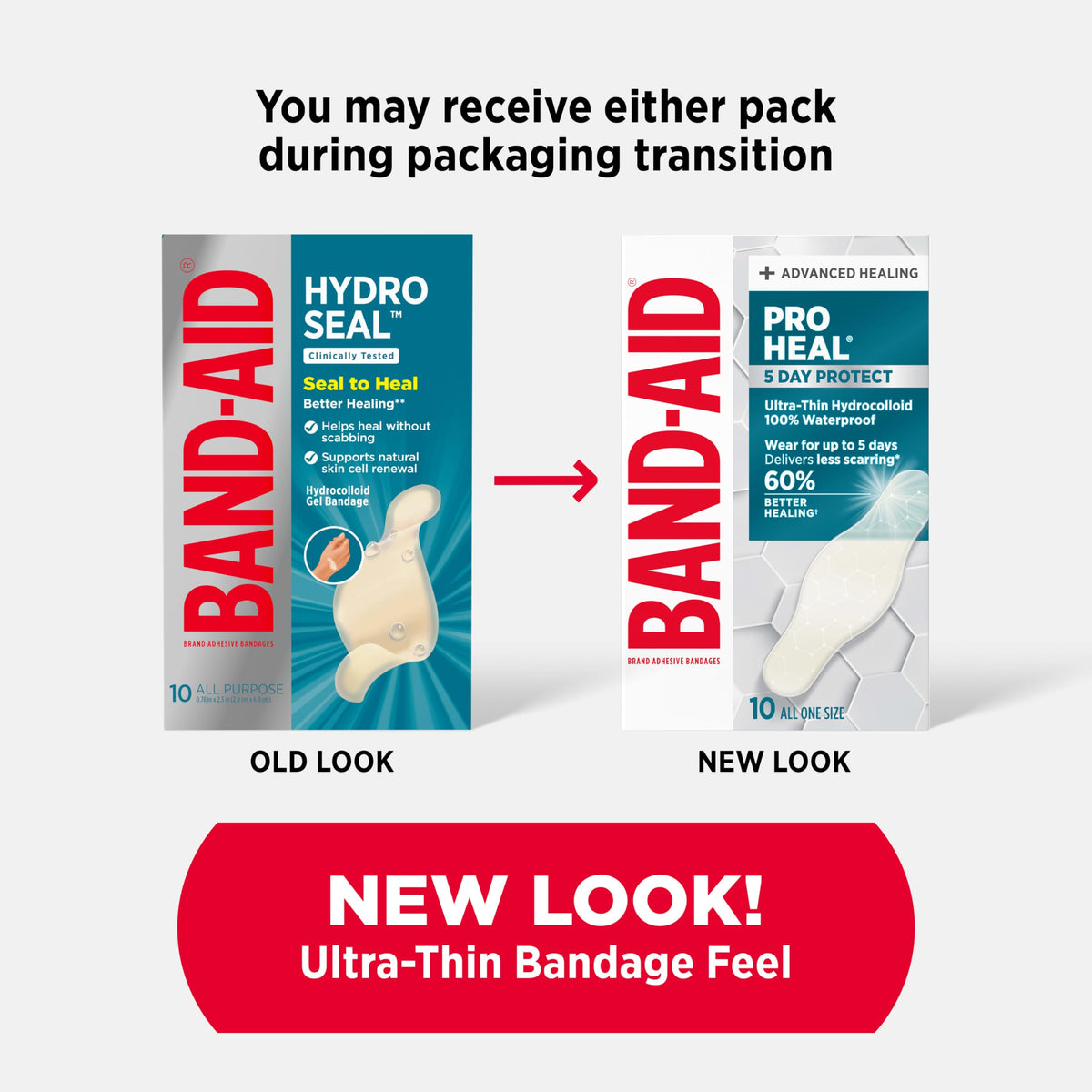BAND-AID Brand Pro Heal 5 Day Protect Hydrocolloid Bandages, Assorted, 14ct