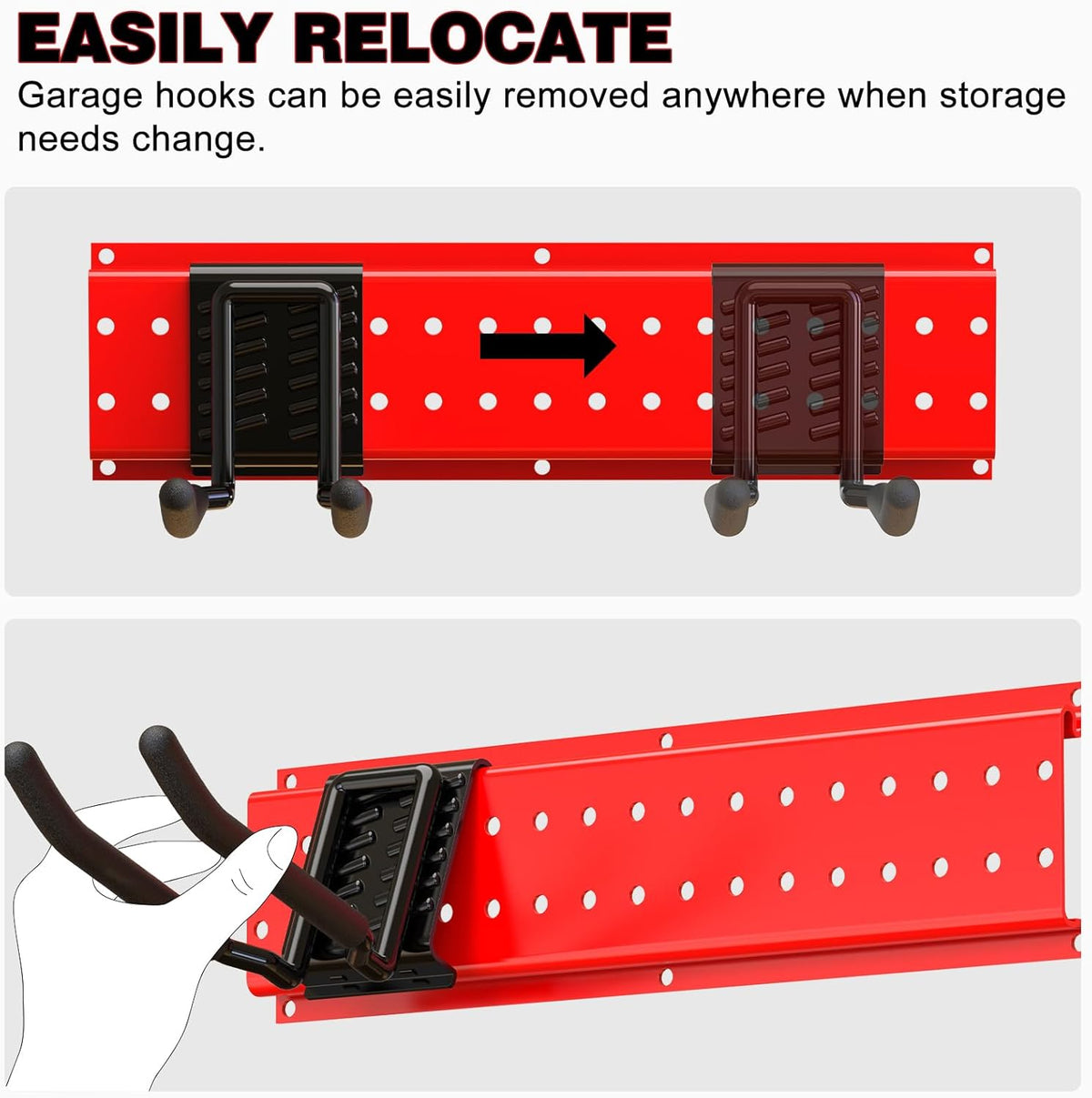 Garage Tool Organizer Wall Mount 49.5inch With 9 Hooks,Shovel Holder Wall Mount Ski Rck for Garage Garden Tool Rack Heavy Duty(Red)