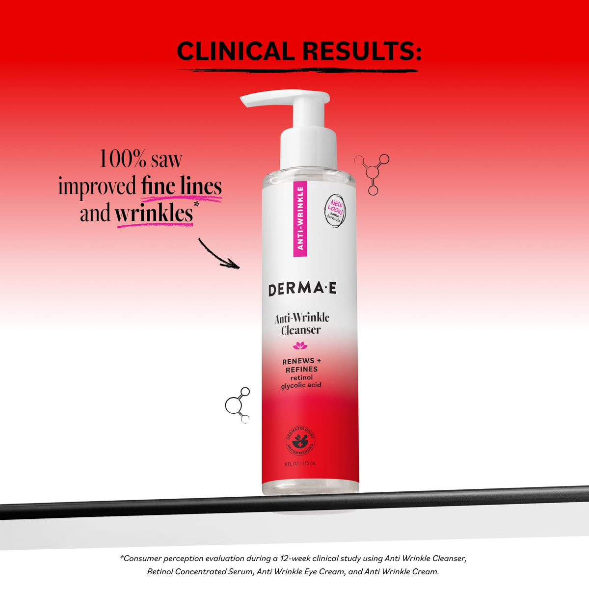 DERMA E Anti-Wrinkle Cleanser for Nighttime with Glyolic Acid, 6 Fl Oz