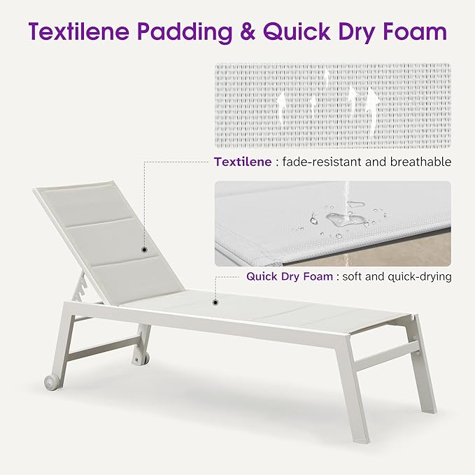 PURPLE LEAF Lounge Chair Pool Chaise Lounge Outdoor Cream 2 Sets