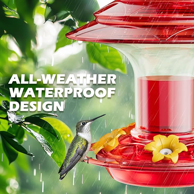 Birdream Hummingbird Feeder for Outdoors Hanging 40oz 10 Feeding Ports, 2 Pack Humming Bird Feeder with Ant Moat Brush Leak Proof - Red