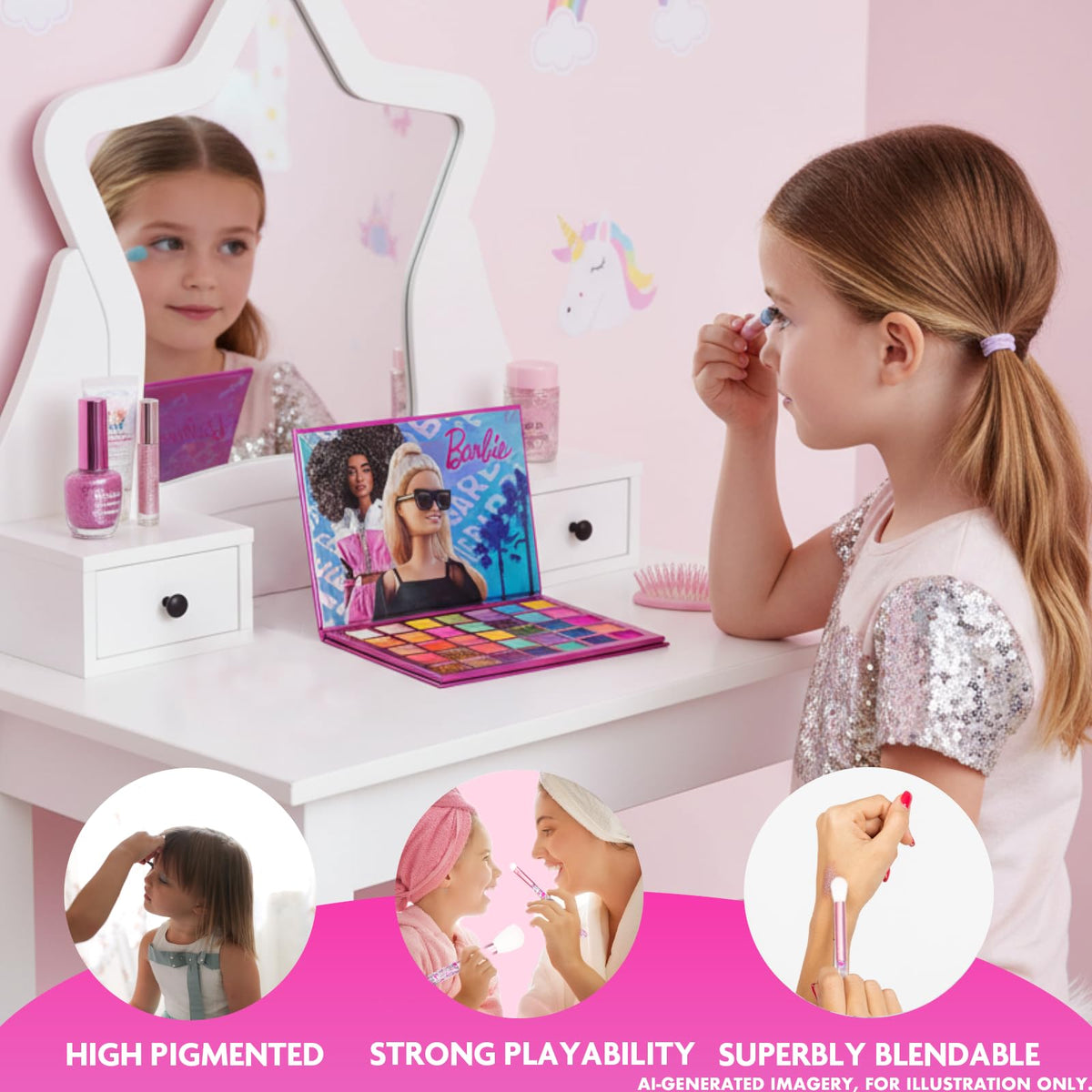 Barbie 35-Well Shadow Palette with 8 Brushes, Ages 8+