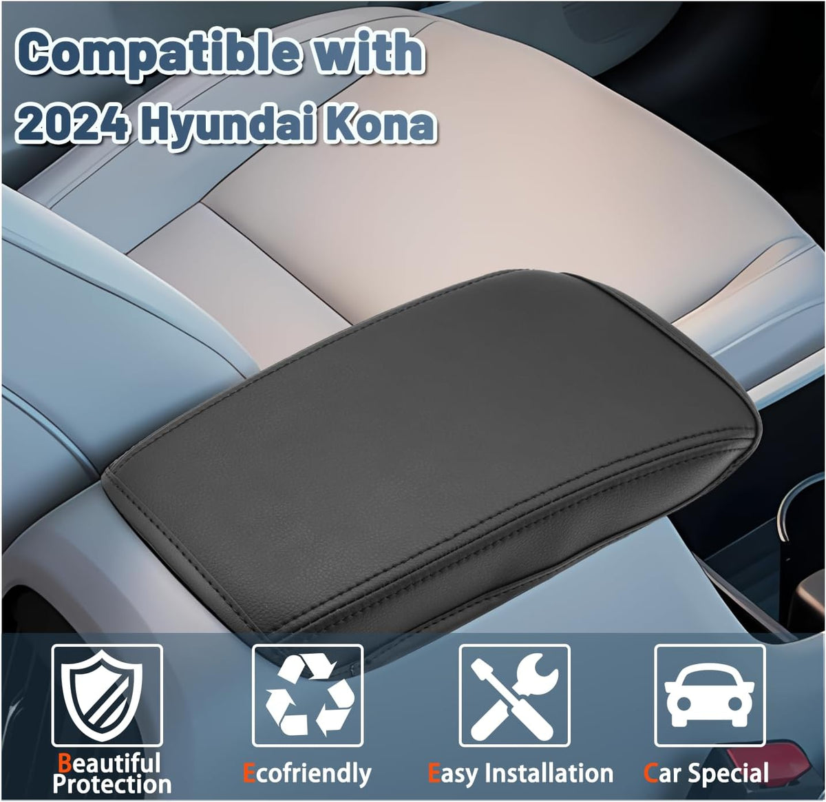 Ruiya 2024 2025 Kona Armrest Cover,for Hyundai Kona SX2 2024 Accessories Center Console Cover 2024 Kona Armrest Cover Protector Compatible with 2024 2025 Hyundai Kona SE/SEL/Limited/N Line