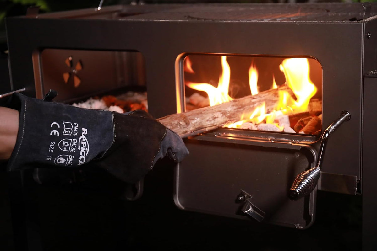 Fireplace Gloves Fire Heat Resistant: Dark-Grey 16IN 932℉ - Fireproof Leather for Fireplace Fire Pit Wood Stove Campfire Furnace BBQ Grill Oven Stick Mig Welding Welder Gear - Birthday Gift XL