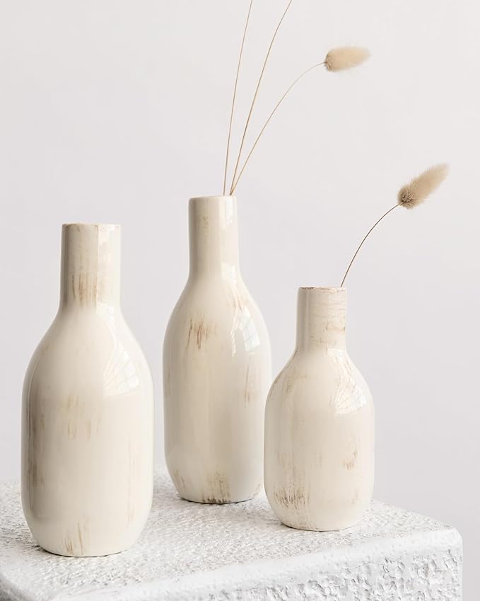 NOBULA White Ceramic Donut Vases – Modern Home Decor for Living Room, Bedroom & Table Centerpiece - Minimalist Nordic – Unique Vases for Olive Plant & Flowers – Decorative Coffee Table Vase Set of 3
