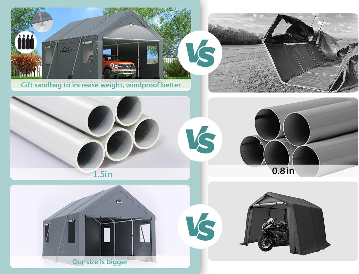 Carports 10X16 Heavy Duty，Car Ports with 180G Removable Side Walls, Carport Canopy, Portable Car Port Garage, Car Shelter All Weather,Gray