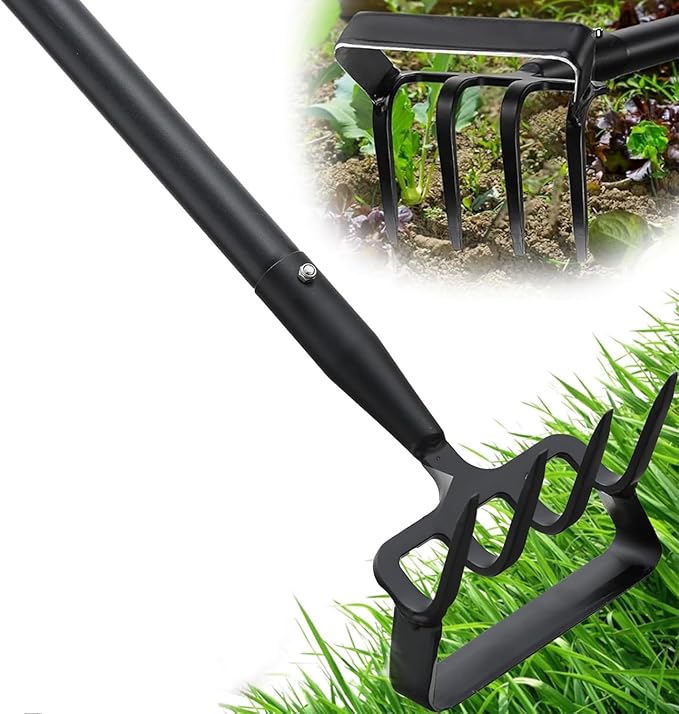 Upgraded Hula Hoe and Garden Hoe, Stirrup Hoe with Adjustable Handle for Weeding Digger loosening Soil Metal Garden Cultivator Hula Hoe with Rake Tiller Cultivator (30-73 Inch)