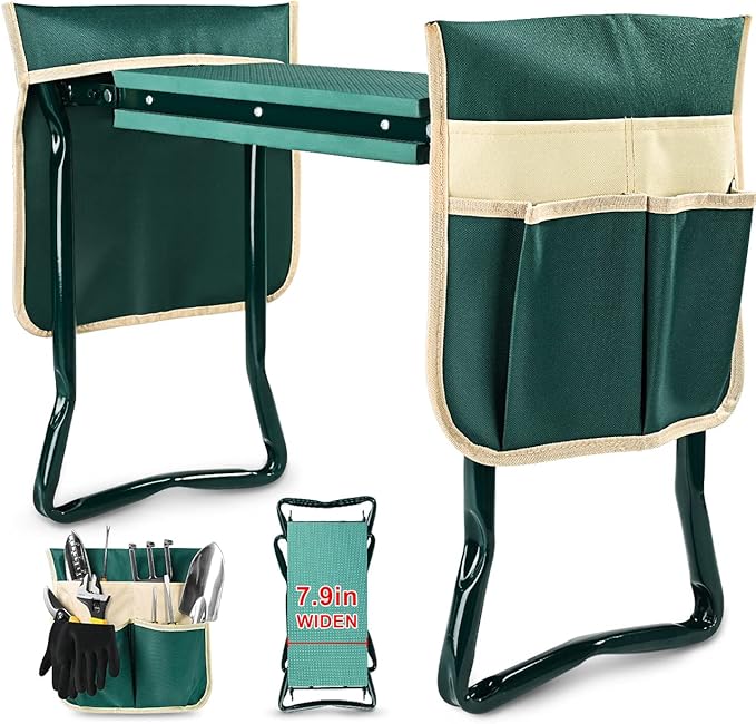 KVR Upgraded Garden Kneeler and Seat with Thicken & Widen Soft Kneeling Pad,Heavy Duty Foldable Gardener Stool with 2 Tool Pouches,Gardening Gifts for Women Mom Men Seniors¡­…