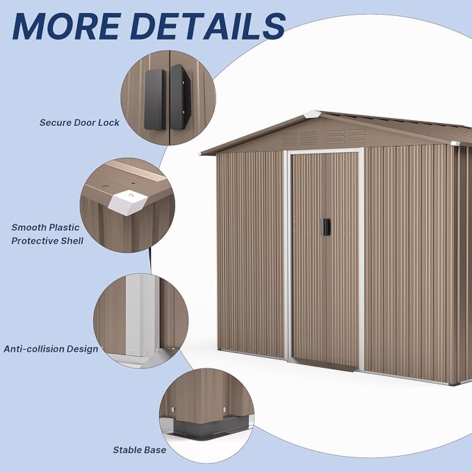8FT x 6FT Metal Outdoor Storage Shed,Utility and Tool Shed Storage House w/Lockable Sliding Doors & Air Vent,Garden Shed for Backyard,Garden,Patio,Lawn