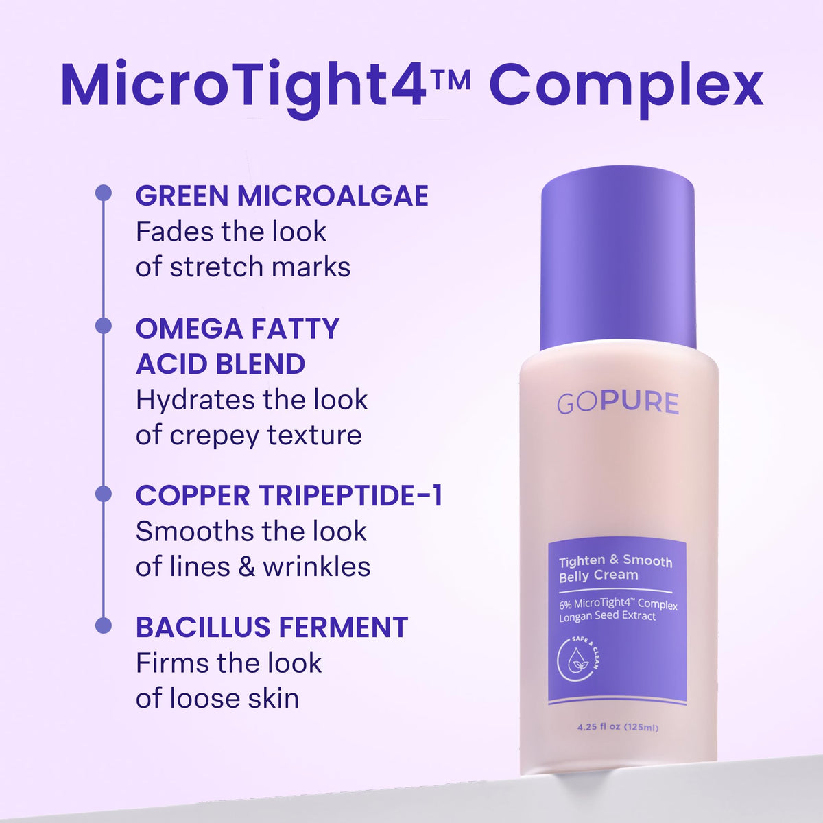 GOPURE Tighten & Smooth Belly Cream - Clinically Tested with MicroTight4 Complex to Reduce the Appearance of Cellulite & Stretch Marks - Quick Absorbing for Smoother, Firmer-Looking Skin, 4.25oz