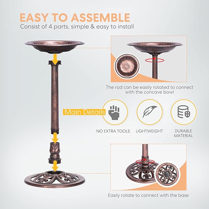 VIVOHOME Polyresin Antique Outdoor Bronze Garden Bird Bath and Solar Powered Round Pond Fountain Combo Set