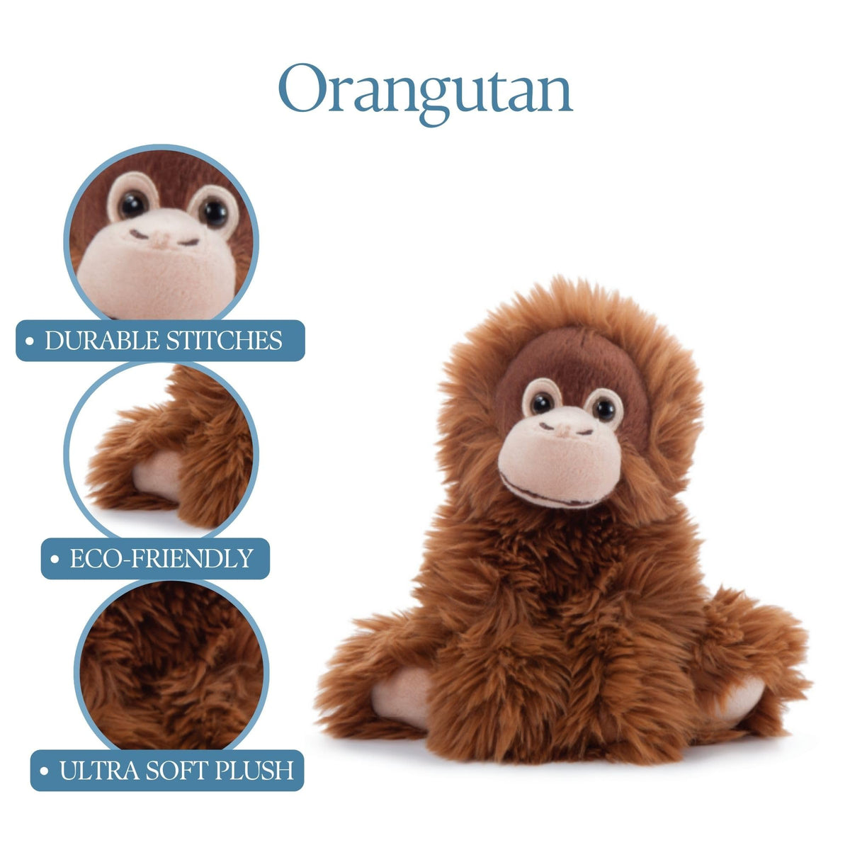 The Petting Zoo Female Orangutan Stuffed Animal Plushie, Wild Onez, 9 in