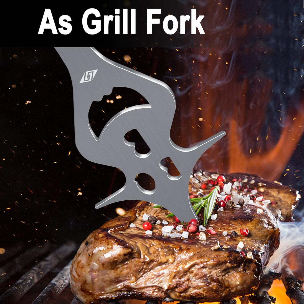 BBQ Grill Accessories for Gas Grill Charcoal Grill, 6 in 1 Grill Tools for Outdoor Barbecue Grill, 14 Inch Grill Utensils, Unique Gill Fork, Dad Gifts, Father's Day Gifts, Gifts for Men, Dad, Husband