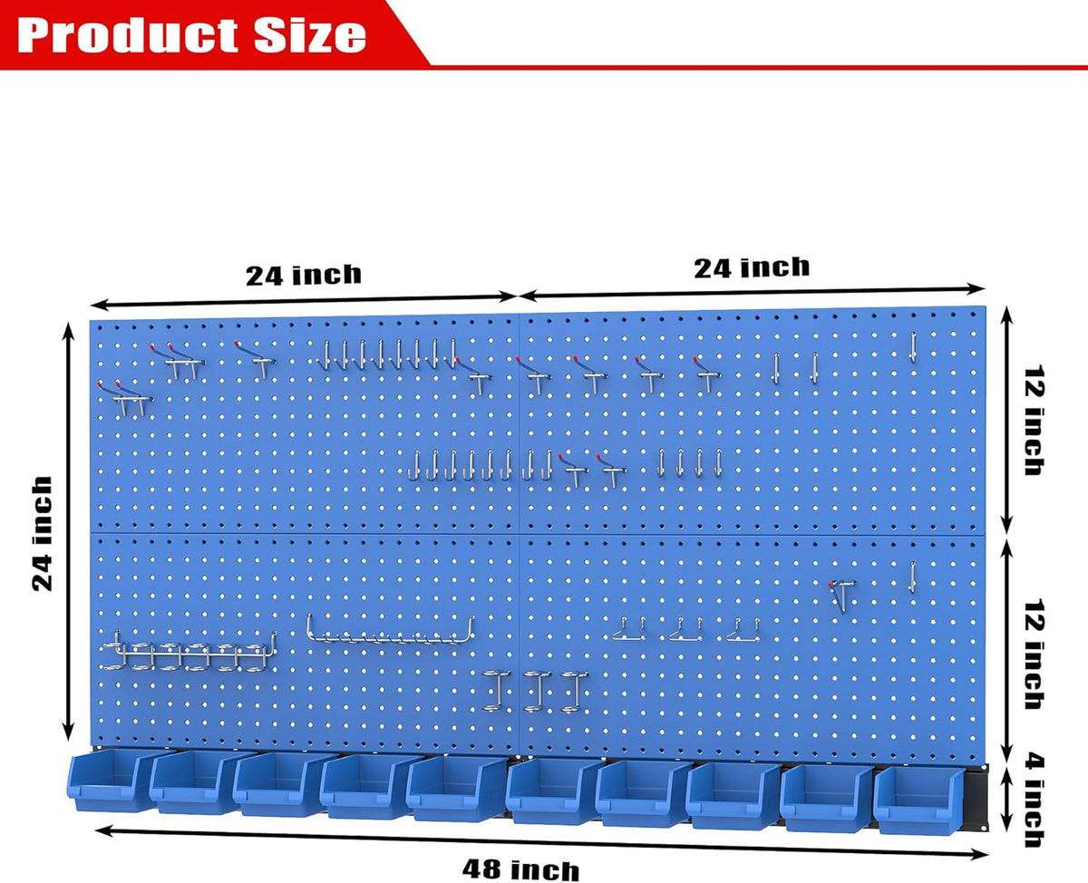 Ultrawall Pegboard Wall Organizer, Blue Metal Peg Board Panels, Garage Storage System with Hooks and Storage Bins, 59pcs