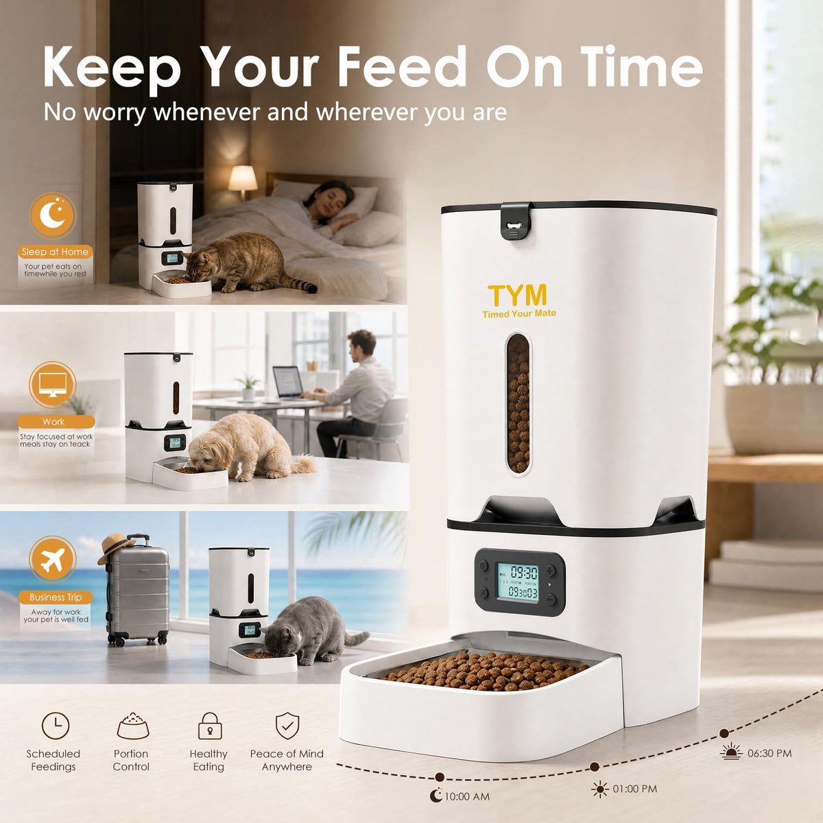 Automatic Cat Feeder 7L, 9 Meals/Day Food Dispenser for Cats Small Dog Pet