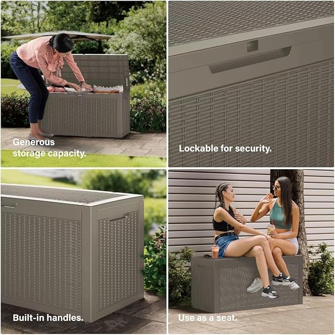 Heavy-Duty 150 Gallon Waterproof Deck Storage Boxes for Outdoor - Patio Deck Box & Pool Storage Organizer, Lockable Resin Chest for Cushions & Tools, UV-Resistant, Slate Grey