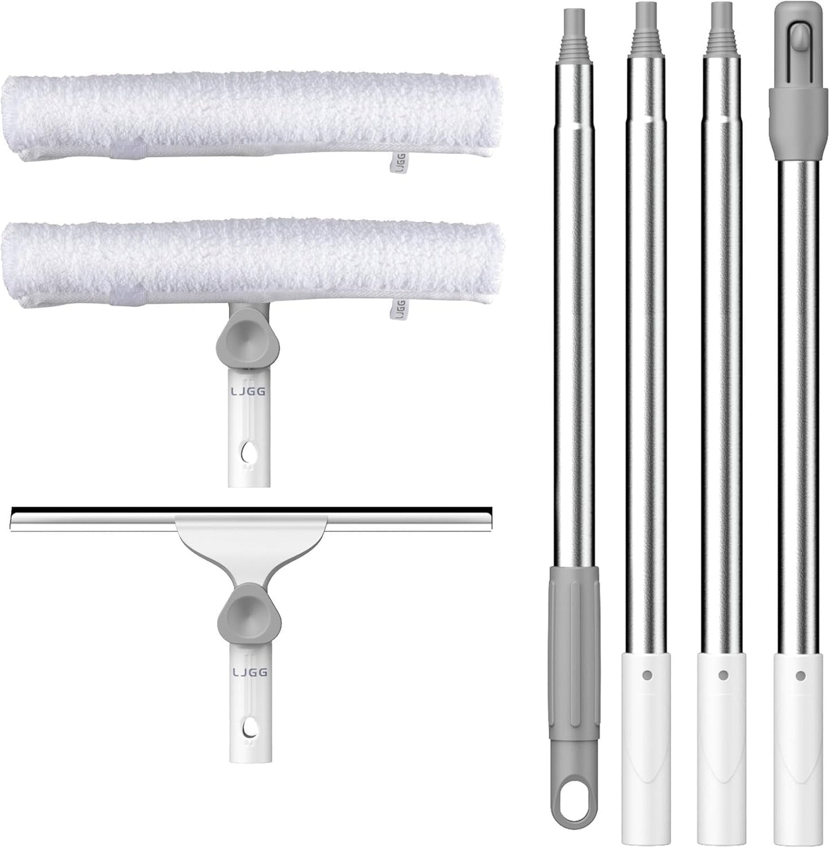 Window Cleaning Squeegee kit, 13.78" Squeegee and 13.78" Microfiber Scrubber with Aluminum Alloy Pole, 54" Telescopic Window Cleaning Tool for Glass Door, Shower Glass Door, Car Windshield-2 Pads
