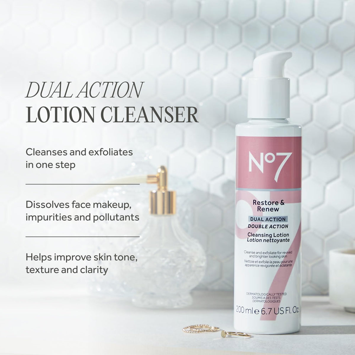 No7 Restore & Renew Dual Action Cleansing Lotion, 6.7 Fl oz