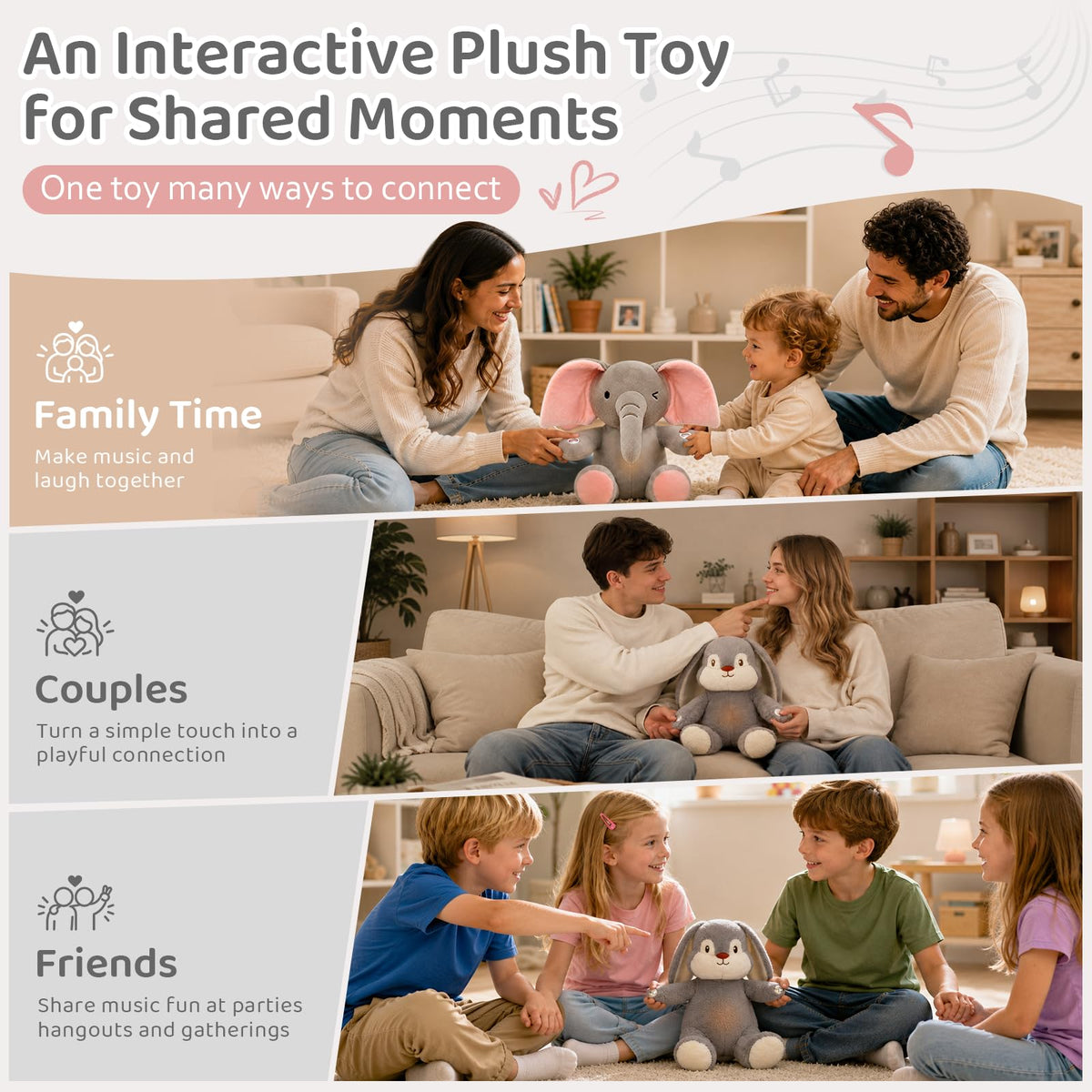 Interactive Music Plush Toy, Musical Sensory Toy with Touch-Activated Bunny