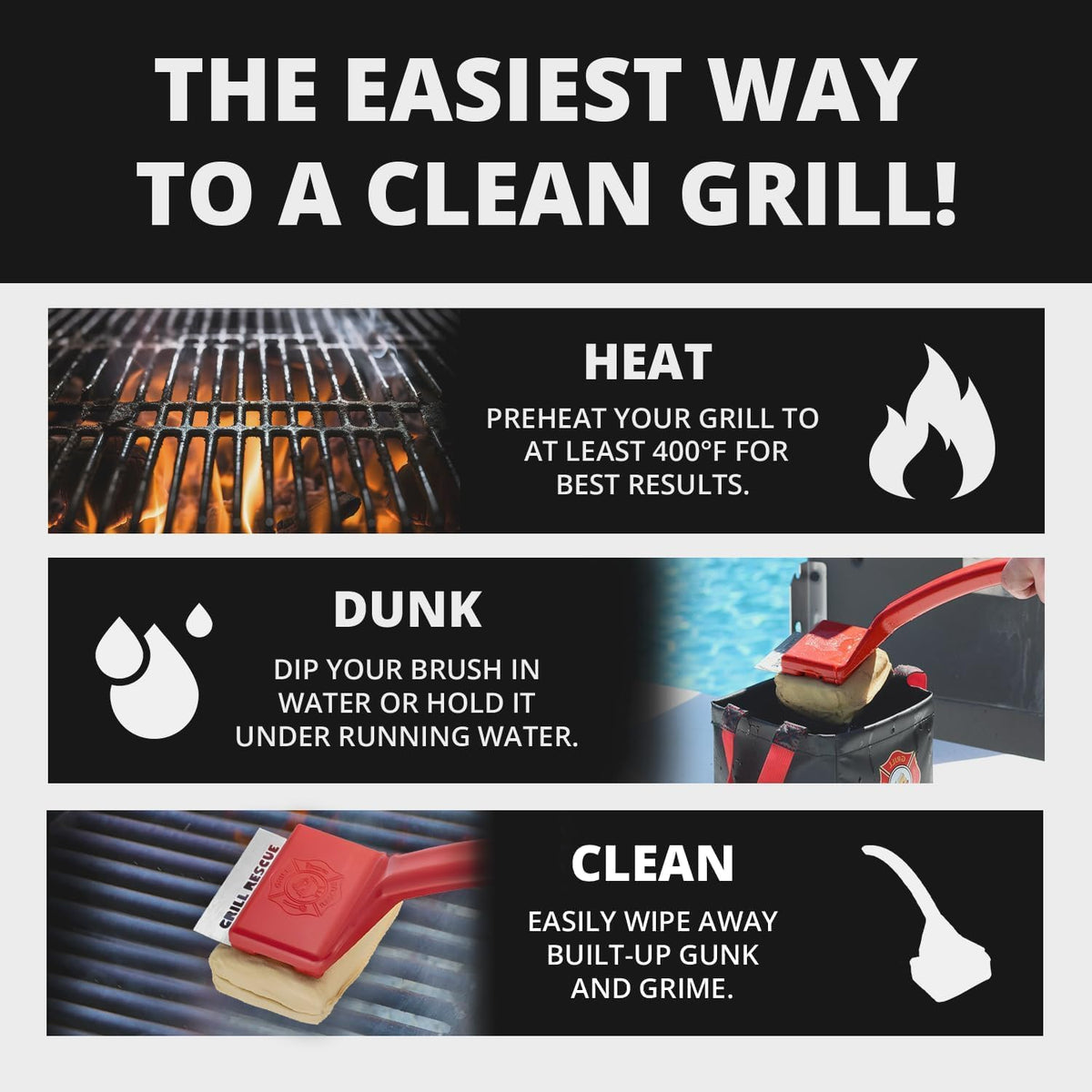 Grill Rescue BBQ Replaceable Cleaning Head, Bristle Free - Durable and Unique Grill Tools for Cast Iron or Stainless-Steel Grates, Barbecue Cleaner