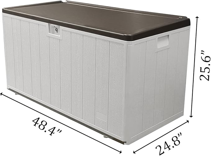 110 Gallon Pro Outdoor Storage Box, Waterproof Resin Deck Box for Patio, Pool, and Garden, Lockable Bin for Cushions, Tools, and Accessories, UV-Resistant, Grayish Brown