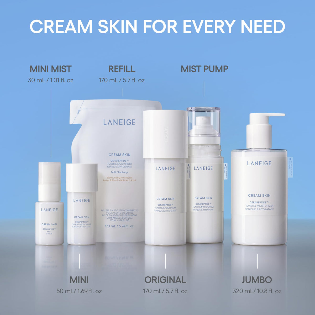 LANEIGE Cream Skin Face Hydrating Milky Toner: Lightweight Refillable Korean Toner & Moisturizer with Ceramides & Peptides for Soothing Hydration & Barrier Support | Korean Skin Care, 170 ml