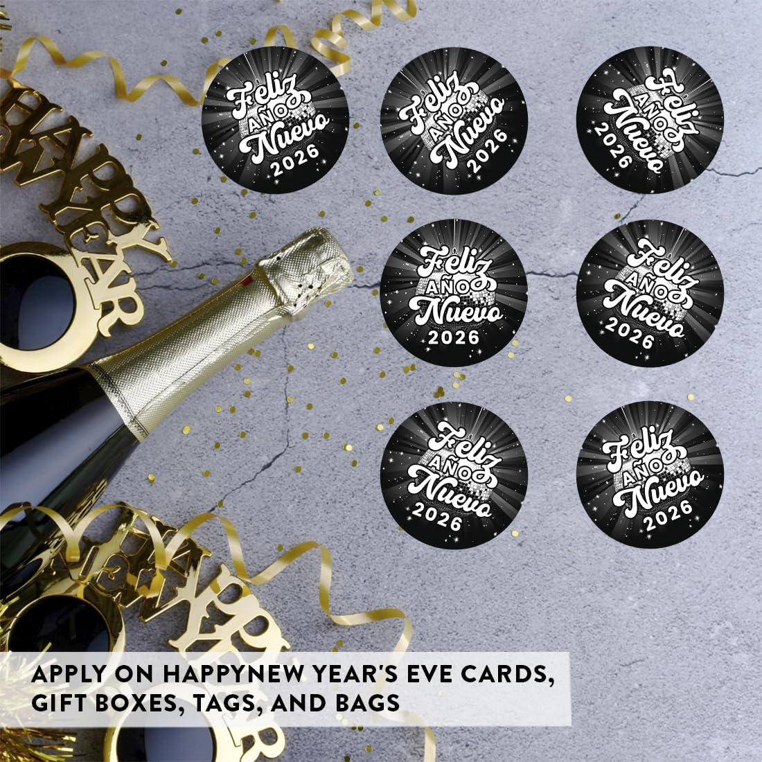 Andaz Press Disco Ball Retro Feliz Año Nuevo Chocolate Drop Labels, Spanish Happy New Year Stickers 2026 for New Years Party Favors 2026, Fits Kisses