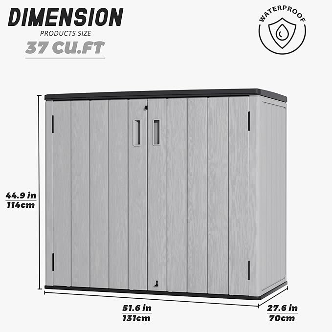 Large Outdoor Storage Box,Resin Sheds&Outdoor Storage Waterproof/Lockable,Outdoor Storage Cabinets for Balcony,Garage,Backyard (37Cu.ft-Pale Grey)