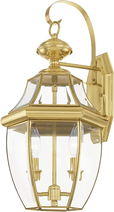 Livex Lighting 2251-91 Monterey 2 Light Outdoor Brushed Nickel Finish Solid Brass Wall Lantern with Clear Beveled Glass