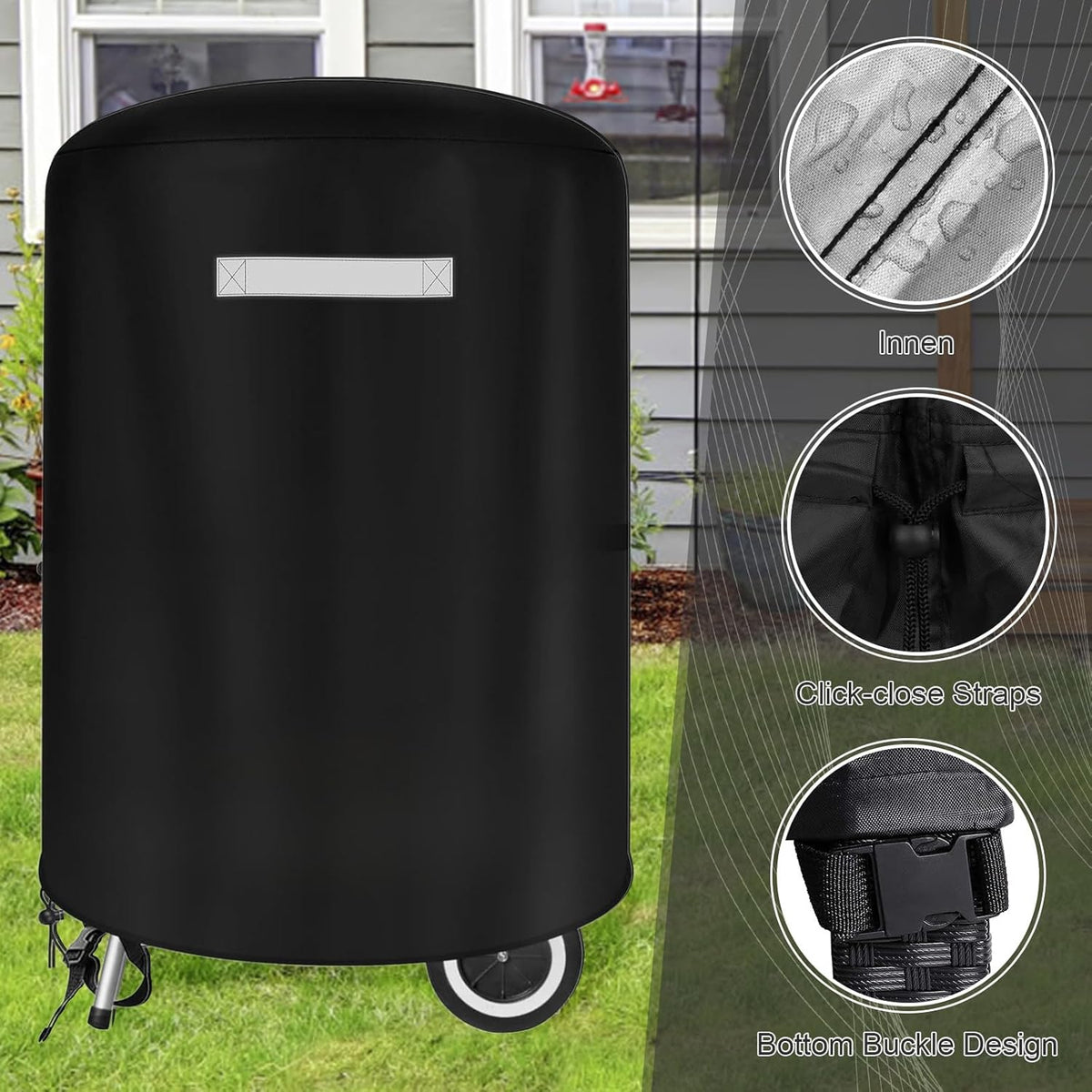 22 inch BBQ Gas Grill Cover for Outdoor Grill, Grill Cover for Weber 22 Inch Charcoal Kettle - Heavy Duty Waterproof Anti-UV Barbecue Cover for Weber Char-Broil 22 Inch Charcoal Kettle Grills, Black