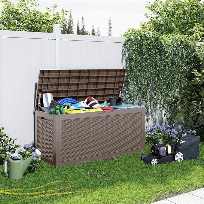 100 Gallon Outdoor Storage Box – Waterproof Deck Box for Garden & Patio,Light Brown