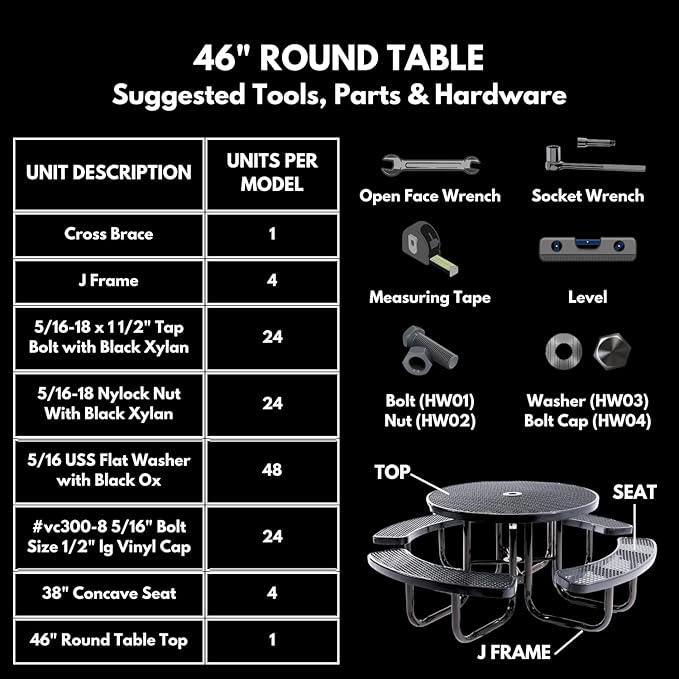 Coated Outdoor Furniture Heavy-Duty Portable Outdoor Picnic Table with Umbrella Hole, Punched Steel Commercial-Grade Patio Dining Furniture Made in America (46" Round Top, Textured Light Blue)