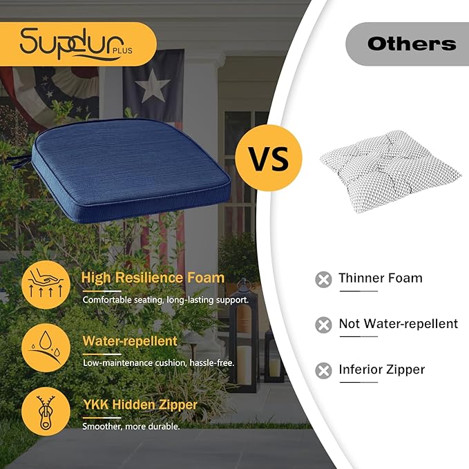 Outdoor Round Corner Seat Cushion, 17"x16"x2", Set of 4, Non Slip Seat Cushion Pads with Removable Cover for Patio Furniture, Garden Yard Lawn, Navy