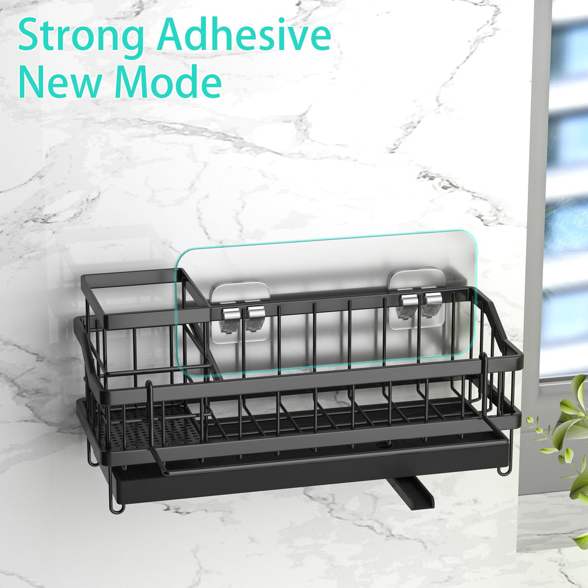 Cewomuc Sponge Holder for Kitchen Sink - Countertop Rustproof Stainless Steel, Sink Caddy, Kitchen Gadgets Accessories (Black)