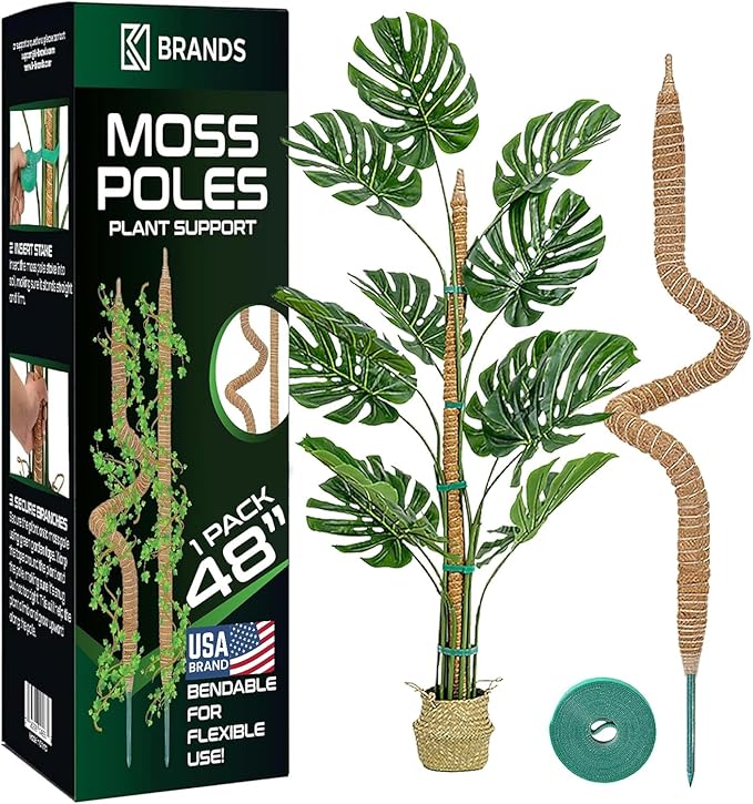 48'' Bendable Moss Pole Monstera Plant Support for Climbing Indoor Plants - Stakes for Potted Climbers - Tall Sticks Indoor Trellis for Houseplants - Accessories for Monstera Pot