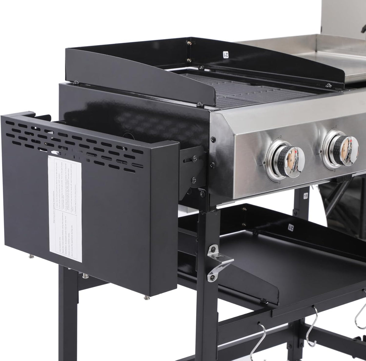 4-Burner Propane Gas BBQ Grill with SS Plancha, 38,200 BTU Output, Wire Enamel Cooking Grids, Foldable Side Table and Hanging Basket, Heavy-Duty Stainless Steel Grill