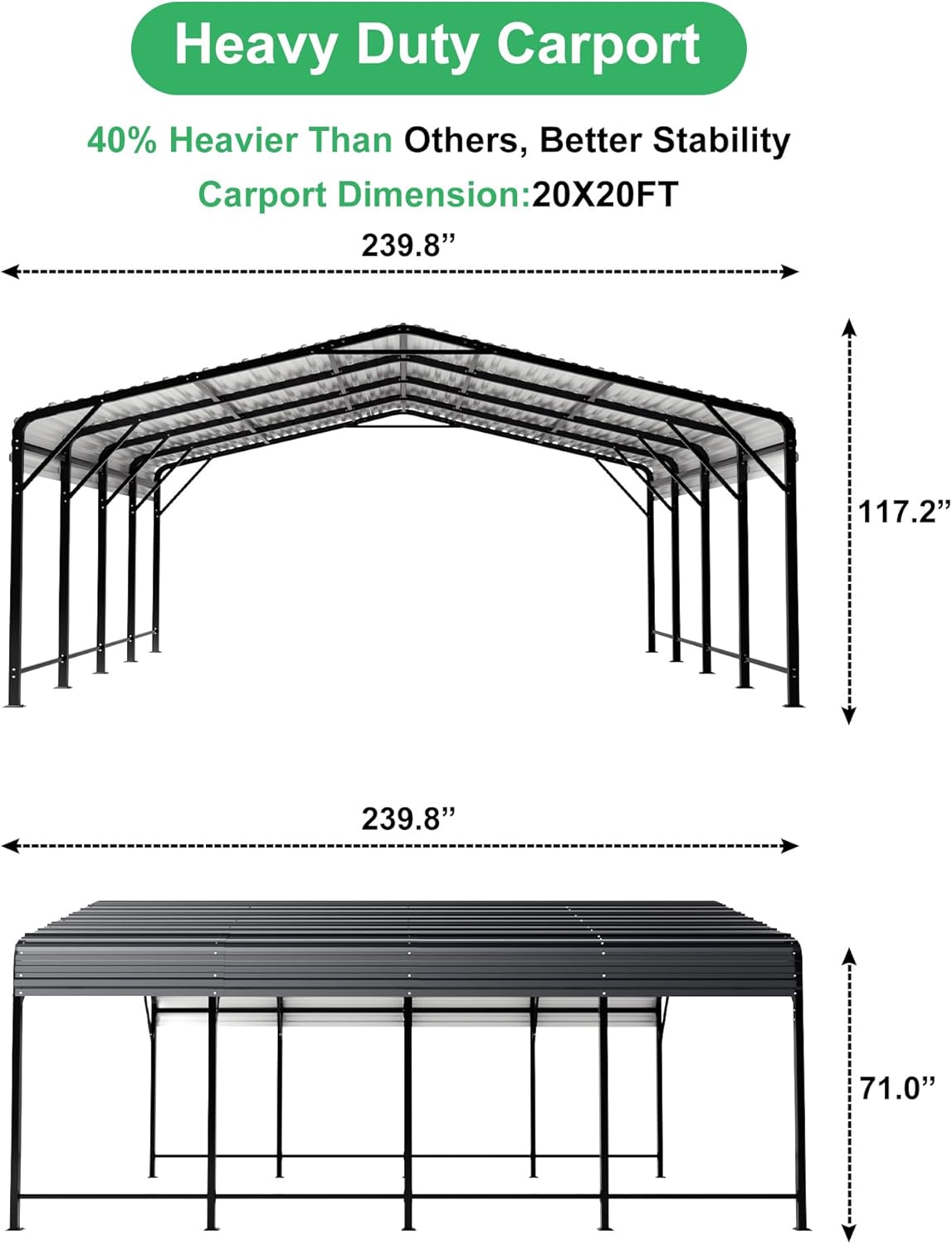 20x20 FT Metal Carport with Heavy Duty Carport Canopy, Car Port with Reinforced Base and Five Canopy Beams, Car Garage Shelter for Car, Boats and Truck