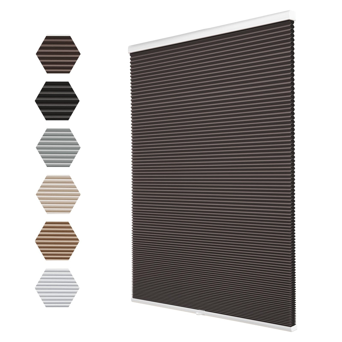Blackout Cordless Cellular Shades for Windows,Honeycomb Blinds with Thermal Insulation,UV Protection,Child Safe,Privacy Light Control,Easy to Install,44" W x 72" H,Brown.