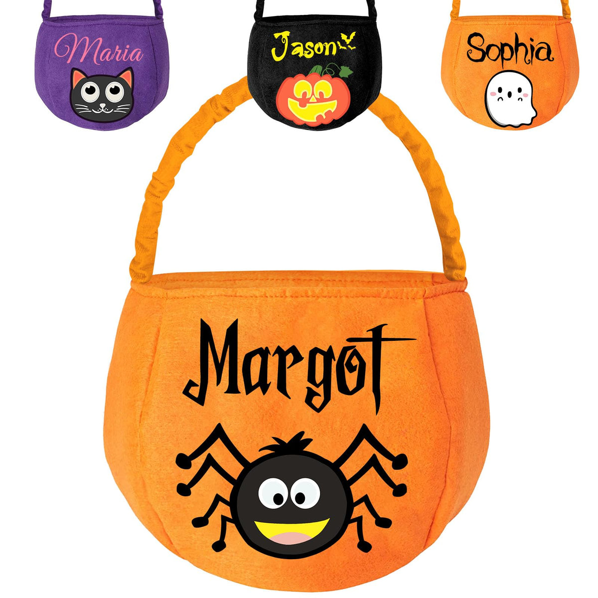 PFTPOW Personalized Halloween Basket with Name Custom Halloween Trick or Treat Bucket Bag Customized Candy Baskets Gift for Kids Boys Girls Orange