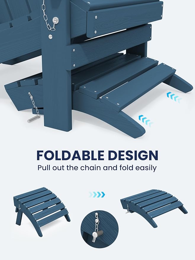 KINGYES Folding Adirondack Ottomans Set of 2 for Adirondack Chair, Navy