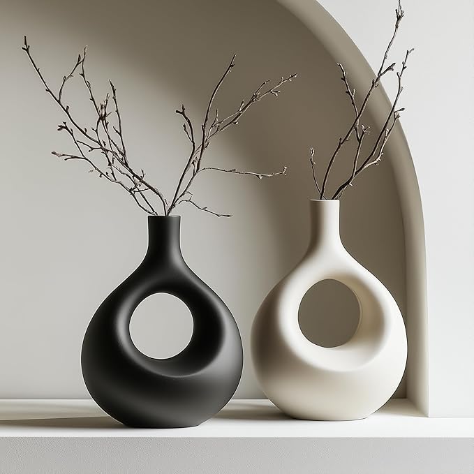 NOBULA Ceramic Bagel Vases C5 – Thoughtful for Mom – Elegant Set of 2 for Living Room, Bedroom or Table – Modern Home Decor She’ll Love – Perfect for Flowers & Plants