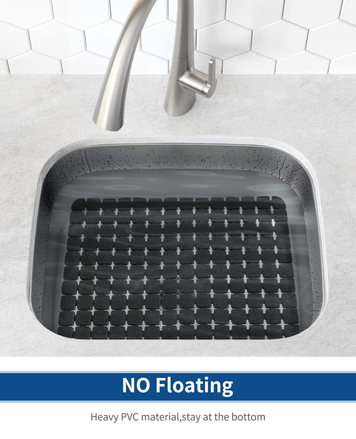Bigli Sink Mat Protectors for Stainless Steel/Ceramic Sinks, 2 Pack 15.7x11.8 inches, PVC, Fast Draining (Black)
