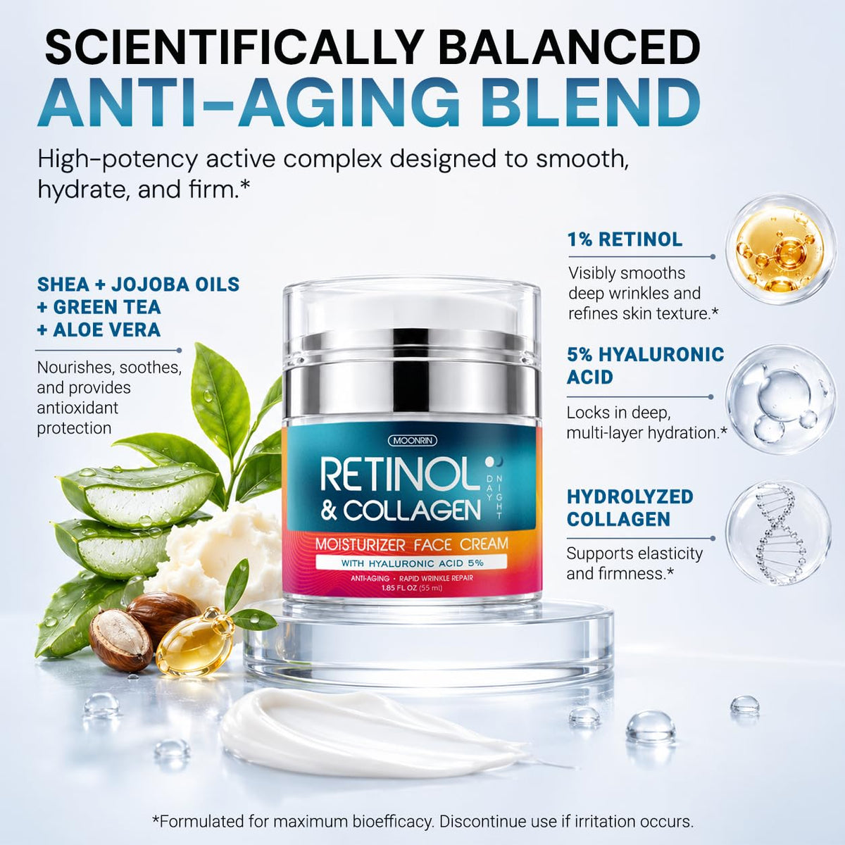 Retinol Cream for Face 2-Pack – Anti-Aging Moisturizer with Hyaluronic Acid & Collagen, Day & Night Face Cream for Wrinkles & Fine Lines, 3.7 Oz (Pack of 2)